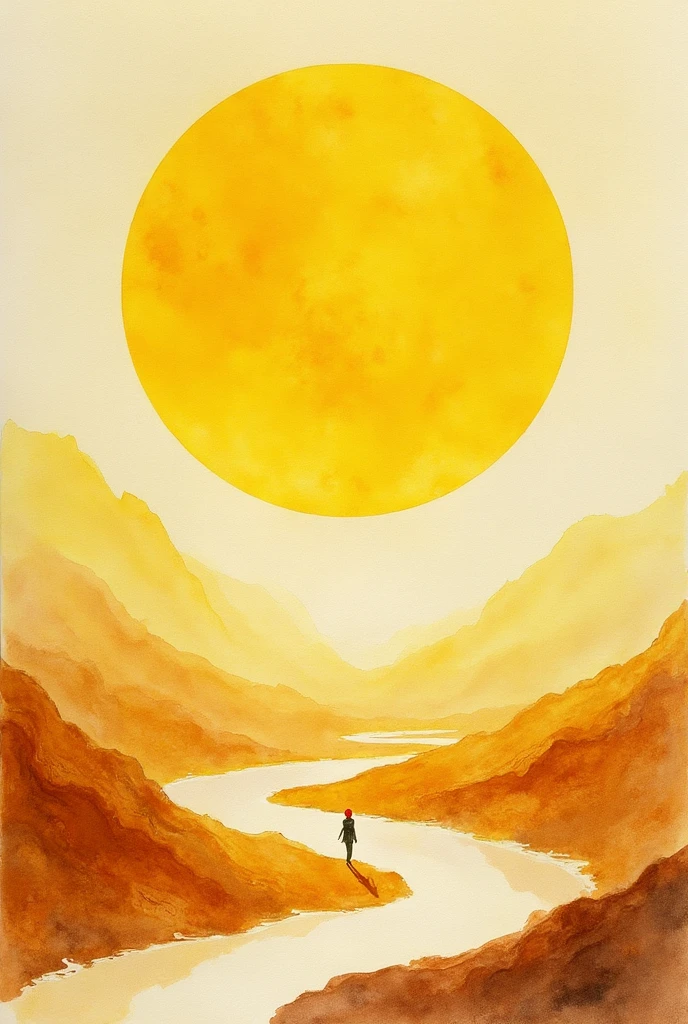 Yellow planet. No people. Fantasy. Watercolor.