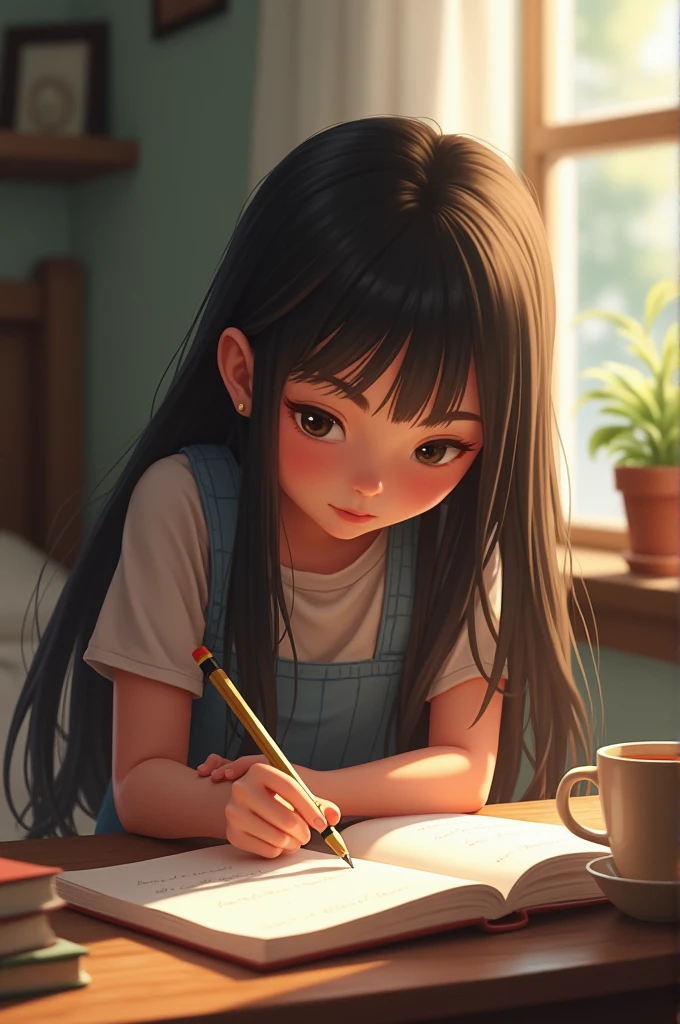 A girl writing a notebook