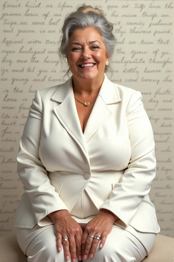 rompts
Copy
Full Body Shot，，50years old，Mature Woman,Detailed Eyes，Wrinkles around the eyes，A kind smile,(((big 1.8))),((Huge breasts 1.6)),(((Plump body 1.8))),(masterpiece:1.6, highest quality), Intricate details, Written boundary depth，detailed, （白のsuit　skirt)，8K,highest quality, masterpiece, Ultra-high resolution,, (updo)　四つん這い　手は前に1.8 前を向いている、