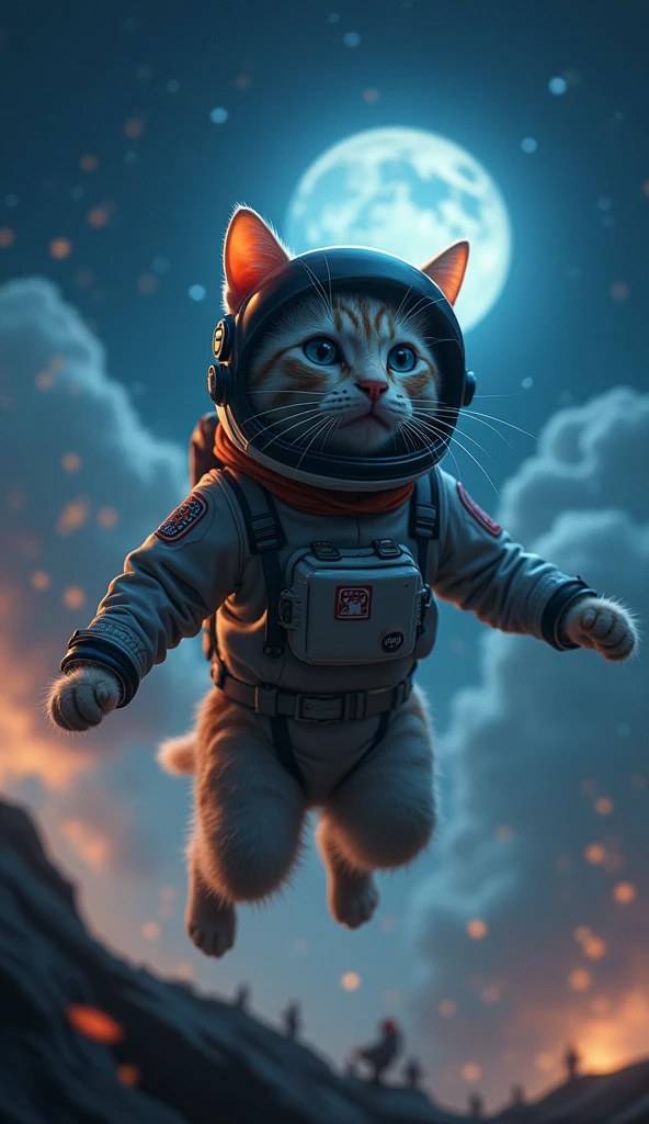 Photographic Ultra-Realism 5Animalsの戦う宇宙猫 Night Scenery ((inflammation)) ((Flying Space Cat2Animals)) Armageddon Covered in scars ((Helmet)) Flipping Cat Strong winds