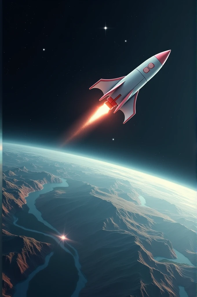Turn a paper rocket into a spaceship flying over the planet. Full details. Full screen camera view. For YouTube video shorts.