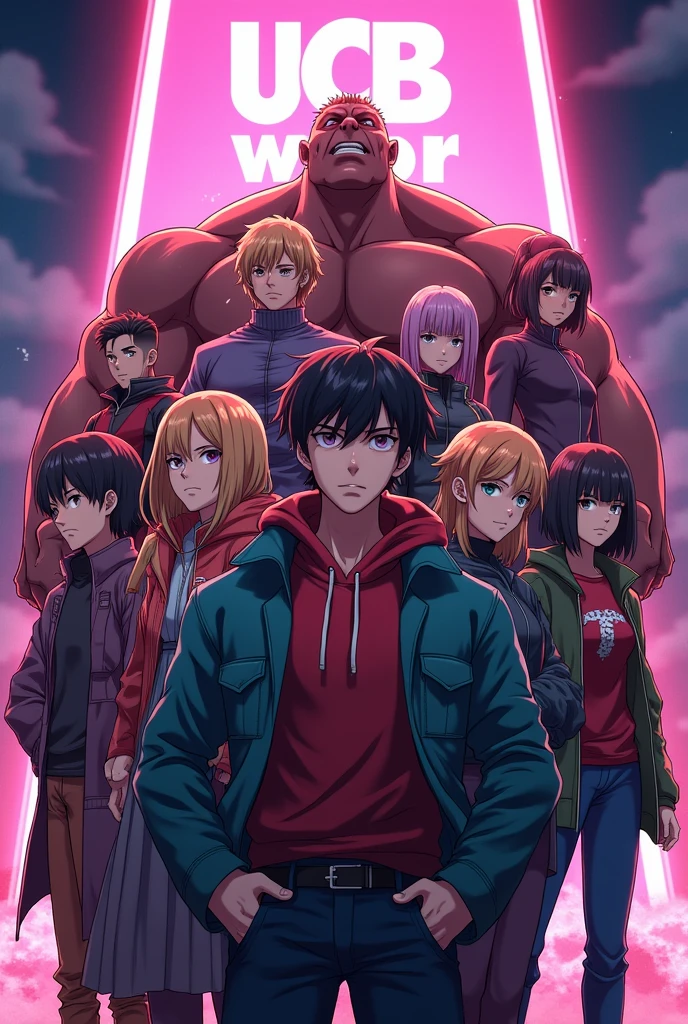 nine brother & sister powerful anime art.
UCB warrior written on background neon.