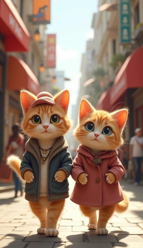 Male cat and female cat going to shopping together