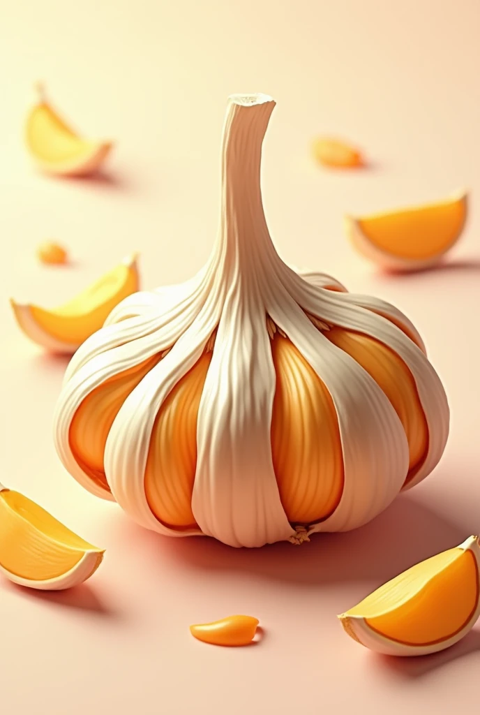 Golden garlic peeled and the cloves are shown as golden too, show the whole bulb of garlic alongside cloves