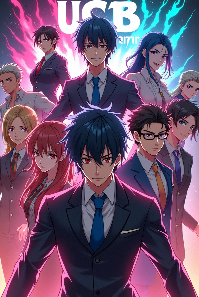 nine brother & sister powerful anime art.
UCB warrior written on background neon visible.
