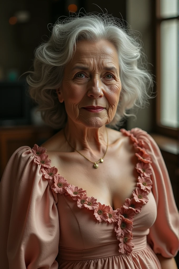 (Masterpiece:1.2), high definition, high quality,(60-year-old woman:1.2)、(Wrinkles on the face:1.2)、Beautie、raor gown, Sweet Lolita, Puffy sleeves,massive big ginormous saggy breasts:1.5