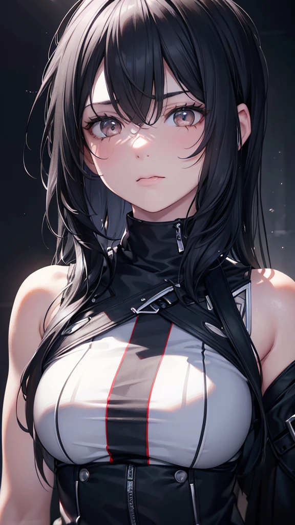 absurdres, RAW photo, extremely delicate and beautiful, masterpiece, Best Quality, ultra high resolution, 32k, hyperrealistic, ultra-detailed, delicate facial features, beautiful detailed woman, tearful mole, earring, medium breasts, full body shot, medium hair, black hair, oversized hoodie, sportswear,