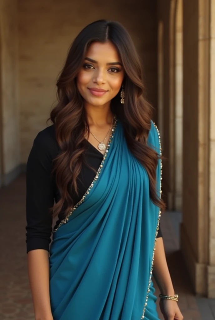 Zendaya in blue saree and black blouse 