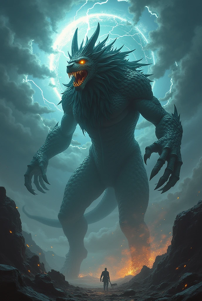 Cool white monster,black cloud surrounding,back legs smaller than frontleg