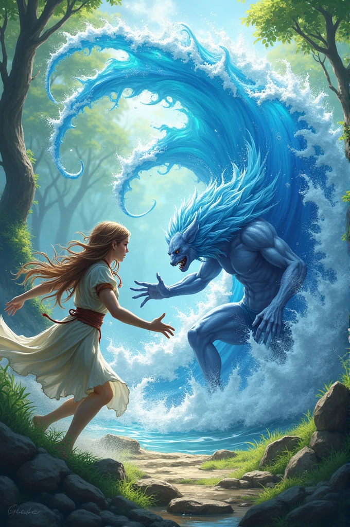 A spring user fights a wave user.