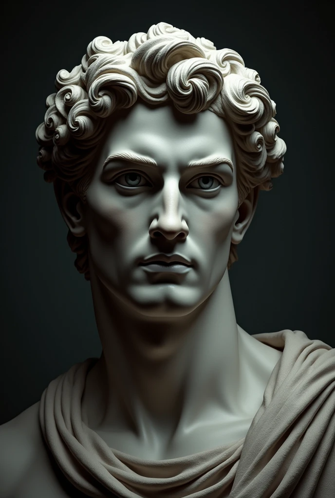 Face Greek God apollo stoic man Dark background
