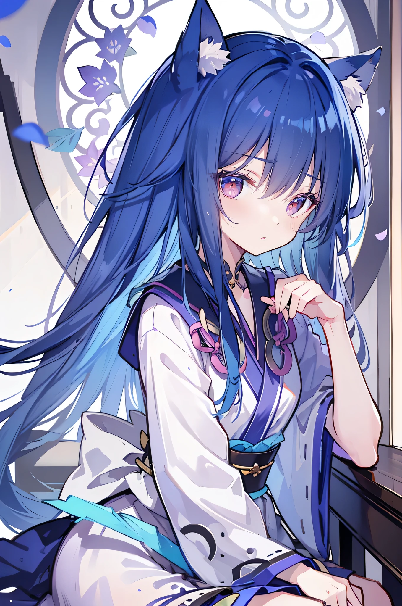 blueberry girl, long hair, student, necklace, earrings, hair ornament