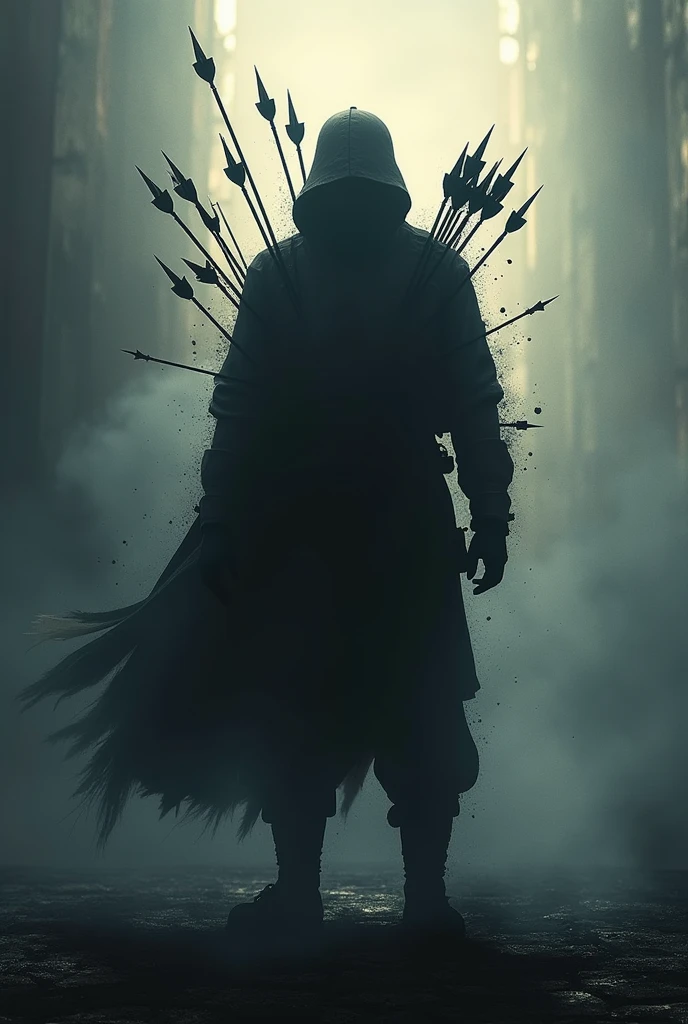 Can you generate a shadow of a soldier with arrows all over his body but still fighting