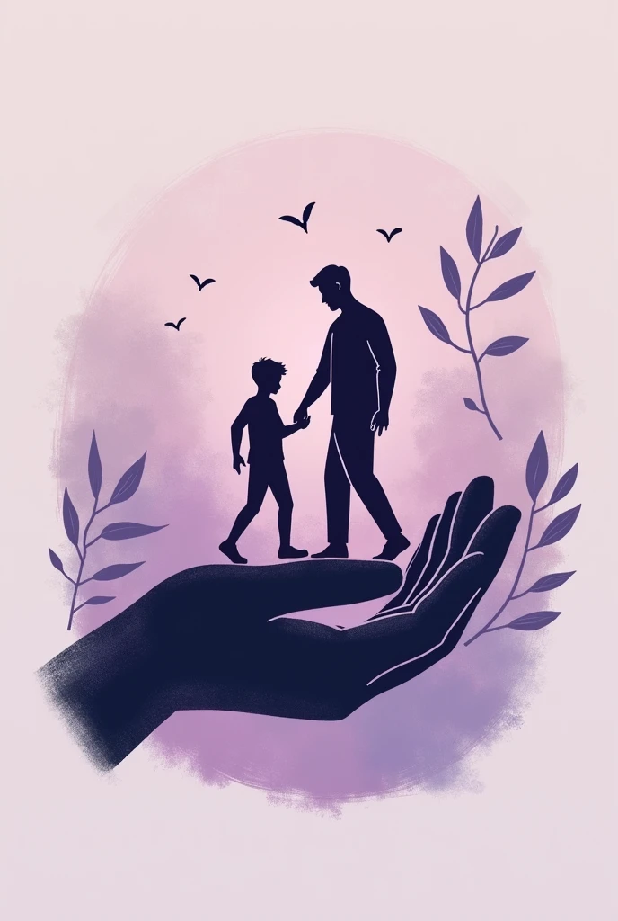 Slogan simples, purple and black colors, Father's Day,bigger hand and a smaller one on top as if it were the son&#39;s and compact