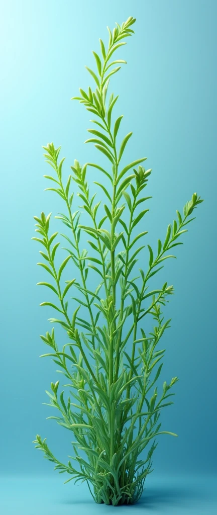 Real Sea plant Posidonia oceanica on baby blue background but keep the plant colour as green like it is originally
