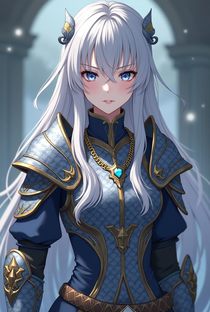 Silver Haired Girl,Grey Dragon Scale Armor,grayswander,yender's amulet ,Anime Style