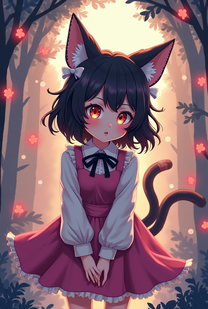 Pixel art of a cat-eared girl with a chuunibyou syndrome