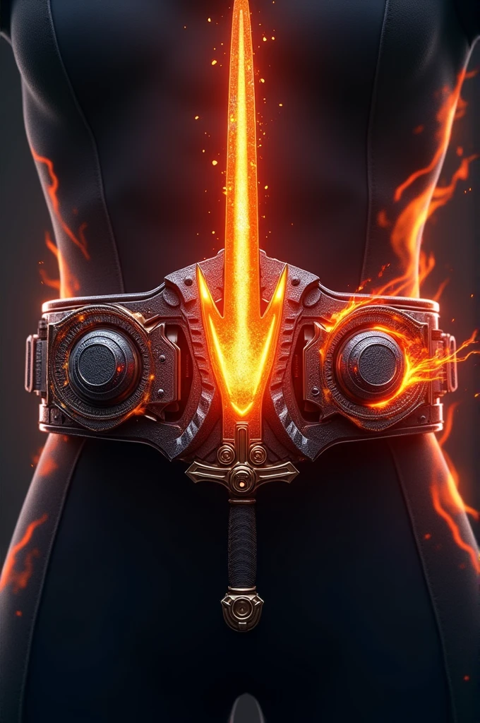 Kamen Rider's Belt　Weapon-like buckle on the left　Fire-shaped buckle on the right　Have a flaming sword