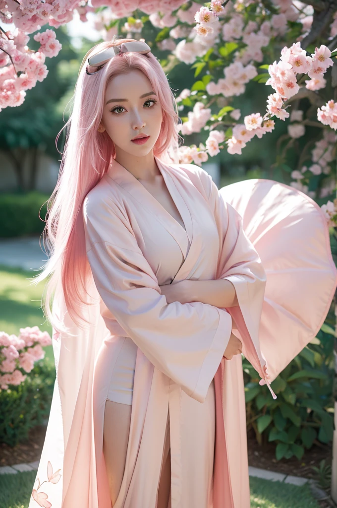 (8k, RAW photograph, Highest quality, masterpiece:1.2),(Realistic, photographRealistic:1.37),Realistic,Live Action,photograph,people々,gravure photograph,Realistic skin,Realistic face,Live Action face,女の子1people,(Urzan-6500:0.7), K-Pop Idols, yae miko, One Sleeve, Exposing shoulders, Pink Hair, Long Hair, kimono, Highest quality, (drawing: 1.5) , (hair accessory: 1.35), jewelry, Purple eyes, Earrings, chest, torii, cherry blossoms, Lamp light, Depth of written boundary, Facial details, Face Focus, ribbon, ribbon buttocks bon_trim (View: 1.25), Non-traditional Shrine Maiden, Glowing Skin, Long sleeve, smile, Thick lips, Game CG, Put your hand on your lips, East Asian architecture, (Blurred Background: 1.2), Sitting, Upper Body,
