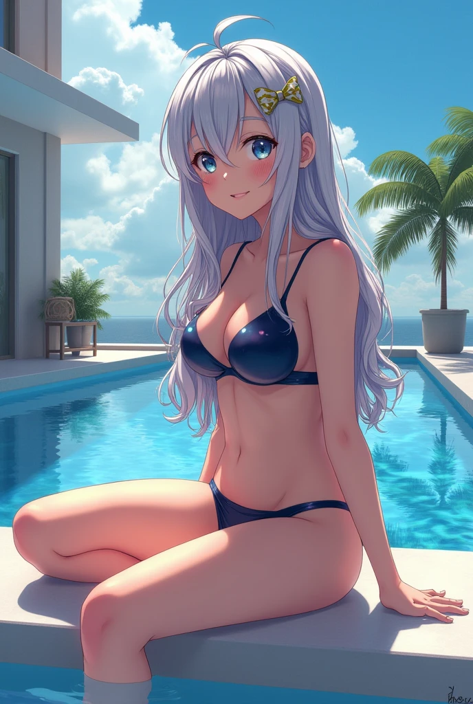 (((peeing, cum in pussy))) girl in luxury space resort hotel, highly detailed landscape, Nice views, spread legs, full body, (((legs up over head))), sit, laughter,Other than NSWF,artoria,((silver hair)),wavy hair,A masterpiece of the highest quality, 1 girl, alone, looking at the viewer, belly button, blush , towards the audience, (big valley), (((massive saggy breasts))), at the hotel, sexly, glamorous, wet body, (((cameltoe))),((Shiny swimwear with reflective light)),dark blue school swimwear, clear skin, (((cum in anal))), ass hole,