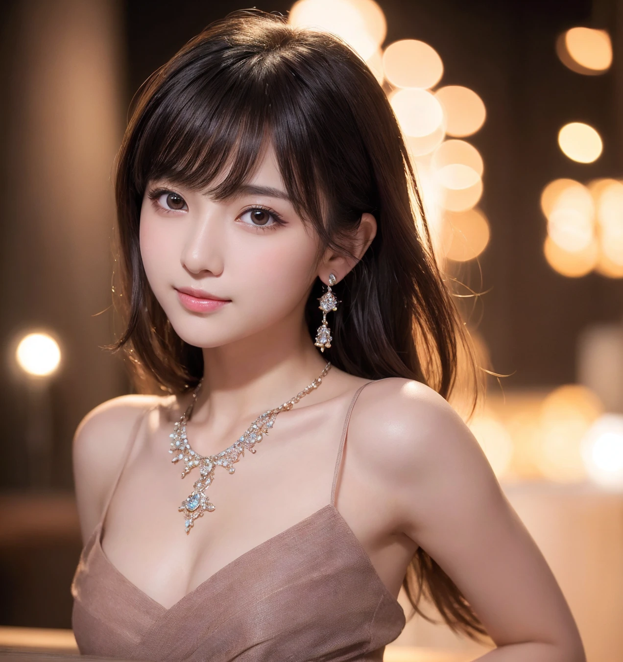 (((Highest qualityのフルヌード)))、(((NSFW))),(((Hairy pubic hair)))、(8k, RAW Photos, Highest quality, masterpiece: 1.2), Very detailed, Super Resolution, (Genuine, Genuine photos: 1.37), Portraiture, High-quality RAW color photos, Professional photos, Very detailed and beautiful new, Very detailed, 8k wallpaper, Amazing details, Large file size, Official Art, Very detailed CG Unity 8k wallpaper, Very detailed beautiful girls, Very detailed facesHighly detailed eyes, Very fine skin, Very detailed fingers, Very small nose, Very detailed detailed mouth, Perfect Anatomy, Detailed Background,20th generation, cute girl, Genuineistic body, White skin, Glowing Skin, (Blunt bangs: 1.2), smile, cute, cute face, Genuineistic face, Delicate eyes, Saggy eyes, Earrings, necklace、Looking into the camera, Dynamic Lighting, (Gorgeous nightclub background1.2)、(Dynamic Sexy Pose 2)