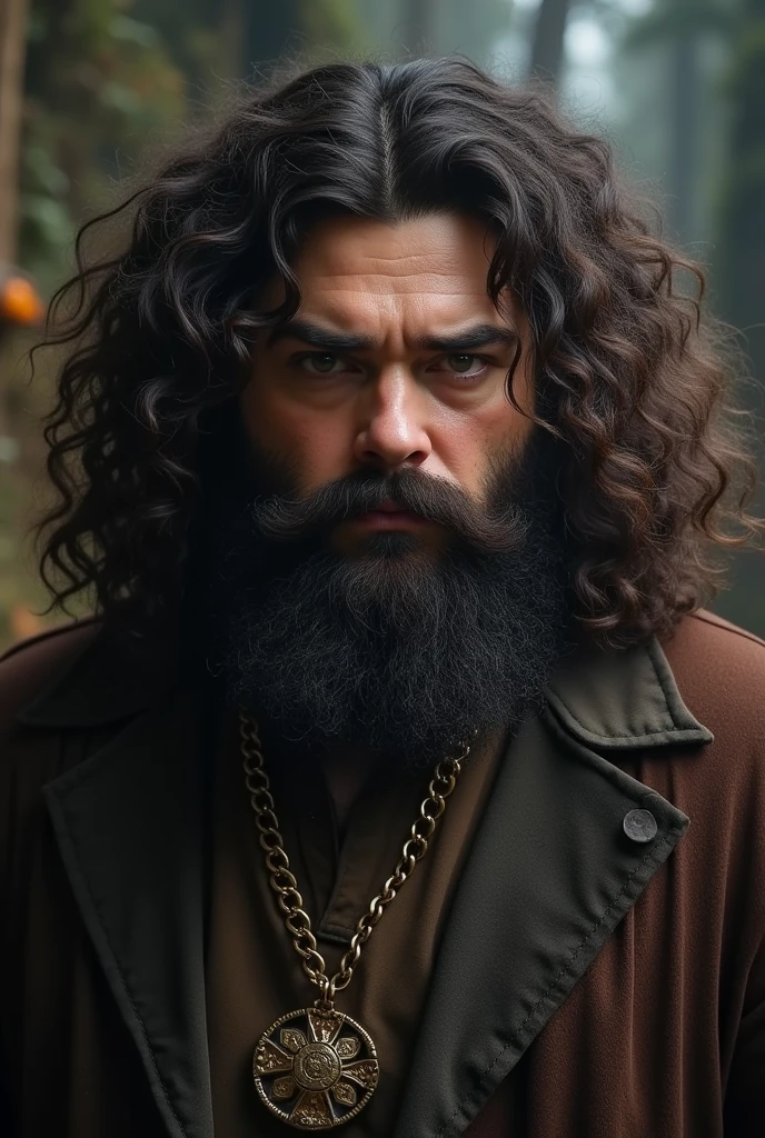 hagrid de harry potter, across the disordered wide, thick beard, thick build, high, approximately 21 years