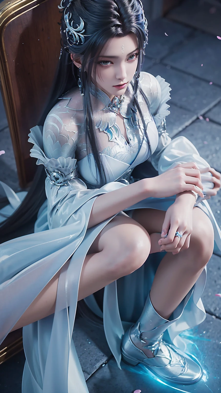 Arad woman in a dress sitting on a throne, cute anime waifu in a nice dress, trending on cgstation, 8K high quality detailed art, anime barbie in white, highly detailed exquisite fanart, Extremely detailed Artgerm, the anime girl is crouching, Flowing magic robe, Beautiful and attractive anime woman, WLOP 和 Sakimichan