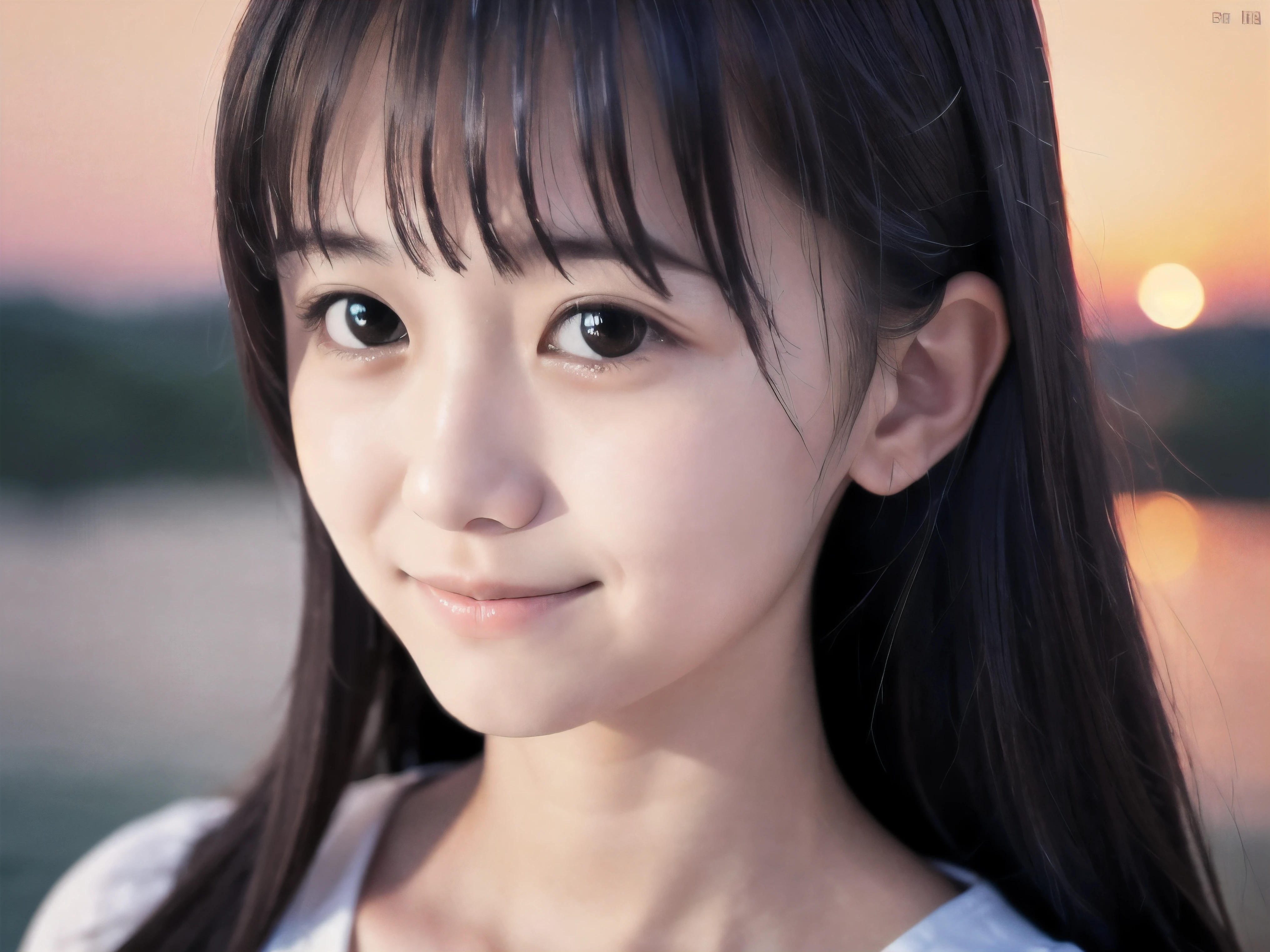 (Close up face shot of slender small-breasted half up brown long hair with bangs girl wearing a white summer dress:1.5)、(One girl is turn around and lonely smile with tears on the coast in Japan:1.5)、(Beautiful after sunset red sky with red big cloud:1.5)、(blurred background:1.5)、(Natural light:1.5)、(8k ultra detailed master piece:1.5)、(perfect ???????:1.5)、(Photorealistic stick:1.5)、(Raw photo:1.3)、(highest quality:1.5)、(High resolution:1.3)、(Delicate and beautiful perfect face:1.3)、(Delicate and beautiful eye air skin:1.3)、(Real Human Skin:1.3)、((thin legs))