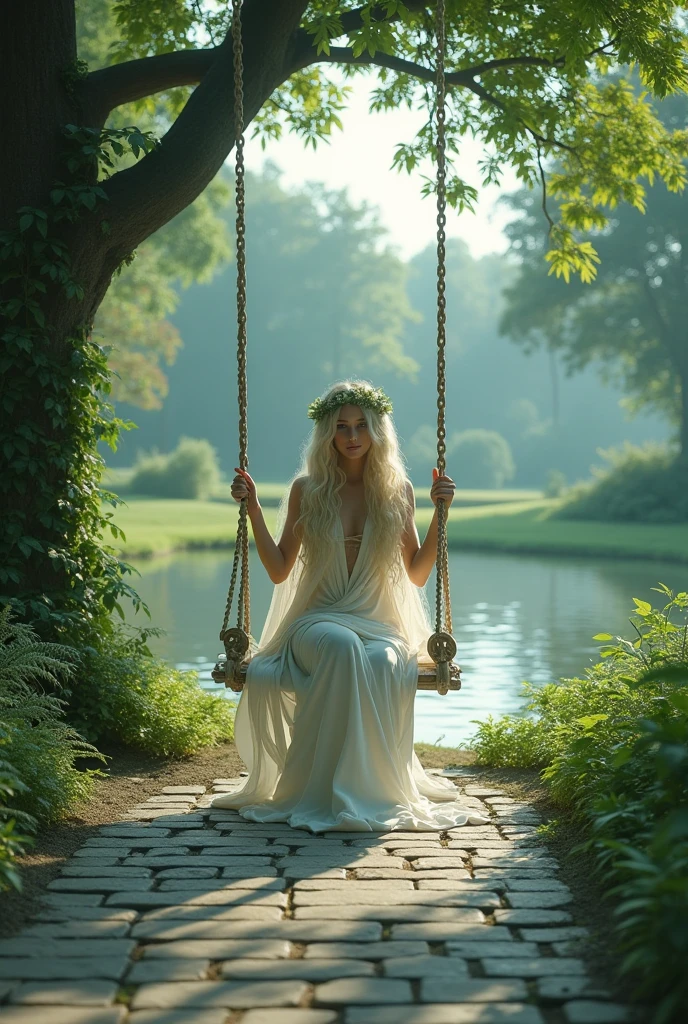 UHD, goddess, on a swing in park