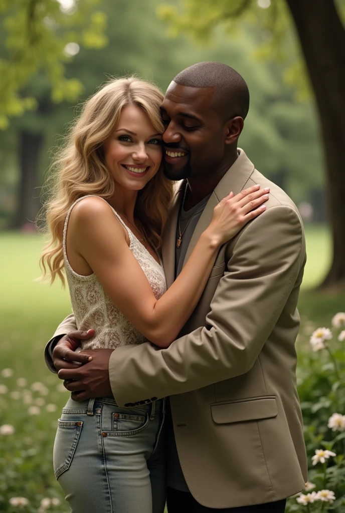 Taylor Swift, Kanye west Hugging in a park 