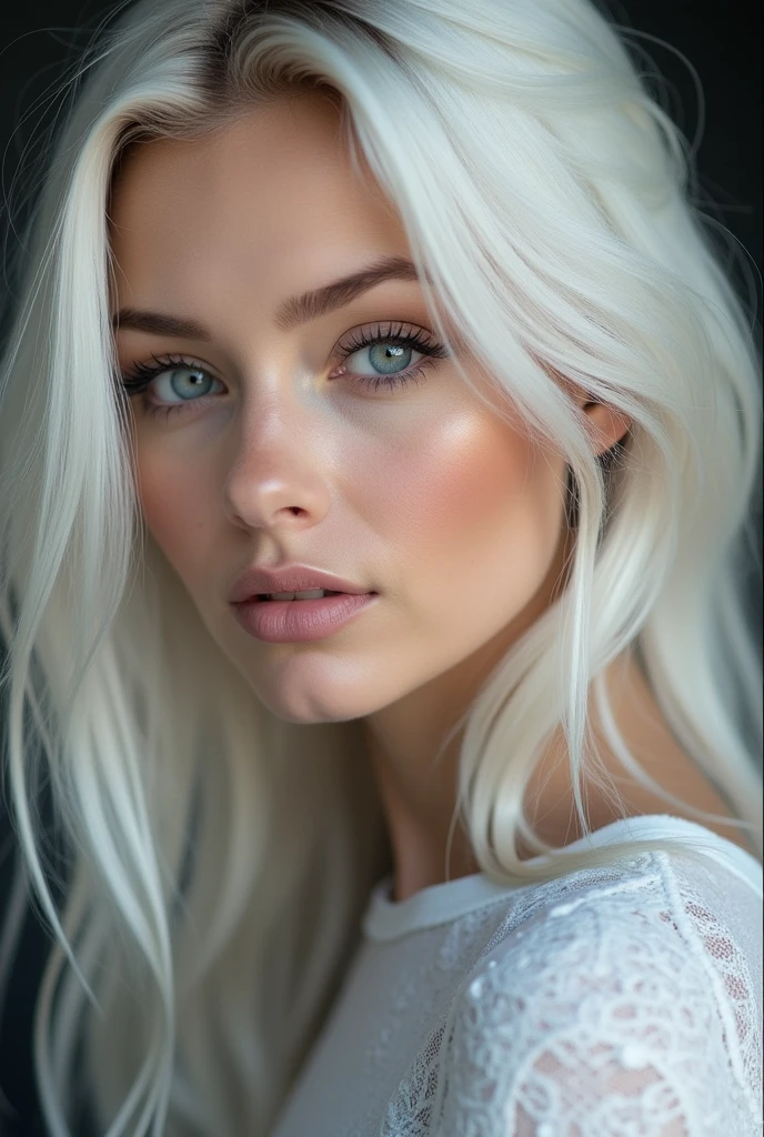 beautiful woman, white hair, girl who loves Russia, blue eyes