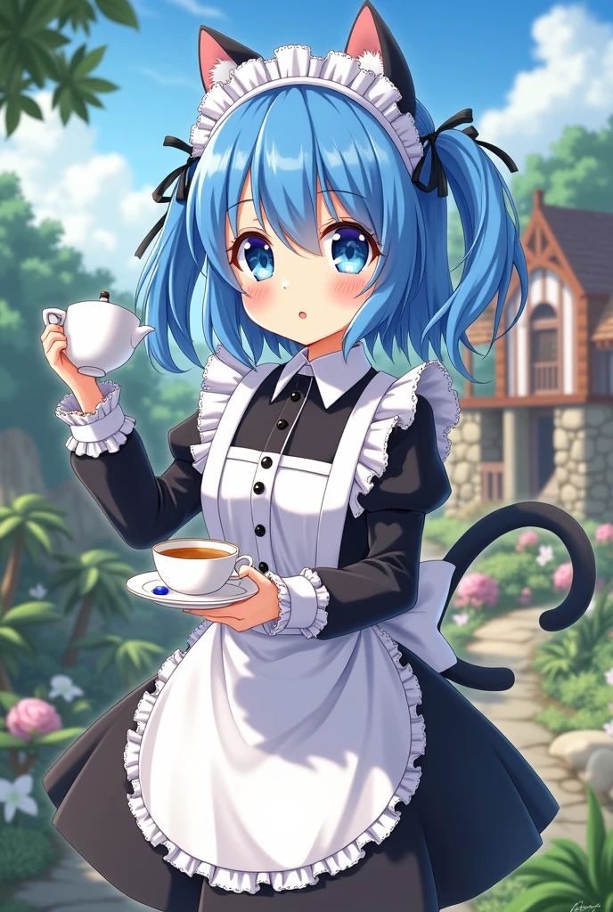 anime character with blue hair and a black and white dress, anime girl in a maid costume, wearing maid uniform, maid, maid outfit, anime moe artstyle, anime maids riding early tanks, gorgeous maid, loli in dress, anime cat girl in a maid costume, rem rezero, rimuru, maid dress, rin, senko-san