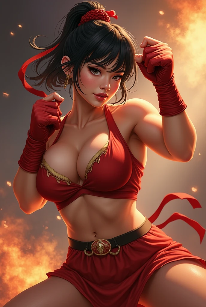 (best quality,4k,8k,highres,masterpiece:1.2),ultra-detailed,(realistic,photorealistic,photo-realistic:1.37),sexy,female,martial artist, long visible monkey tail,black hair,floating in the air,fighting stance,large breasts,wide hips,full body,Saiyan warrior,illustration,dynamic pose,colorful lighting,explosive energy, powerful aura
