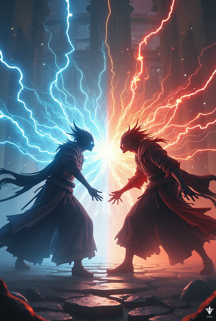 (photorealism:1.2), Sukuna and gojo fighting each other with their domains