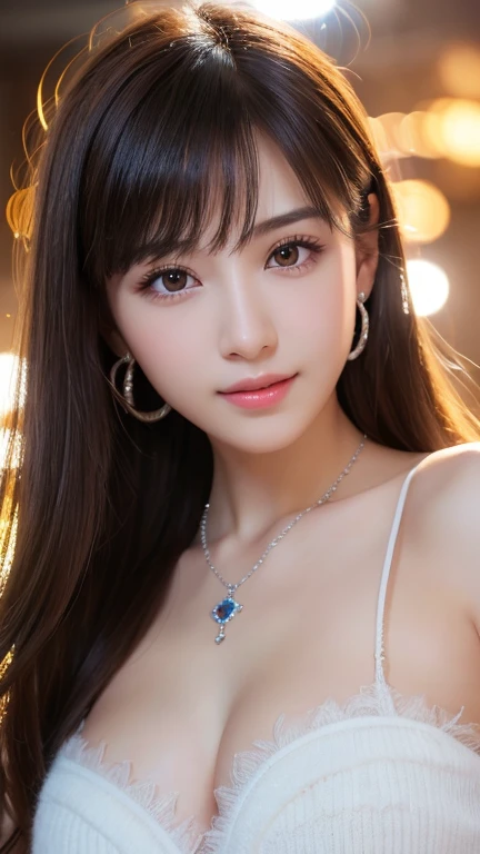 (((NSFW))),(((Hairy pubic hair)))、(8k, RAW Photos, highest quality, masterpiece: 1.2), Very detailed, Super Resolution, (Genuine, Genuine photos: 1.37), Portraiture, High-quality RAW color photos, Professional photos, Very detailed and beautiful new, Very detailed, 8k wallpaper, Amazing details, Large file size, Official Art, Very detailed CG Unity 8k wallpaper, Very detailed beautiful girls, Very detailed facesHighly detailed eyes, Very fine skin, Very detailed fingers, Very small nose, Very detailed detailed mouth, Perfect Anatomy, Detailed Background,20th generation, cute girl, Genuineistic body, White skin, Glowing Skin, (Blunt bangs: 1.2), smile, cute, cute face, Genuineistic face, Delicate eyes, Saggy eyes, Earrings, necklace、Looking into the camera, Dynamic Lighting, (Gorgeous nightclub background1.2)、(Dynamic Sexy Pose 1.2)