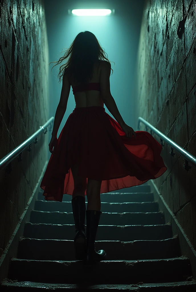 Upskirt of Jill Valentine as she climbs some stairs out of the sewers