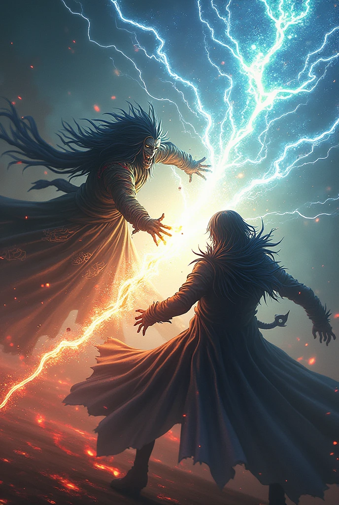 (photorealism:1.2), Sukuna ryomen and gojo satoru fighting each other with their domains