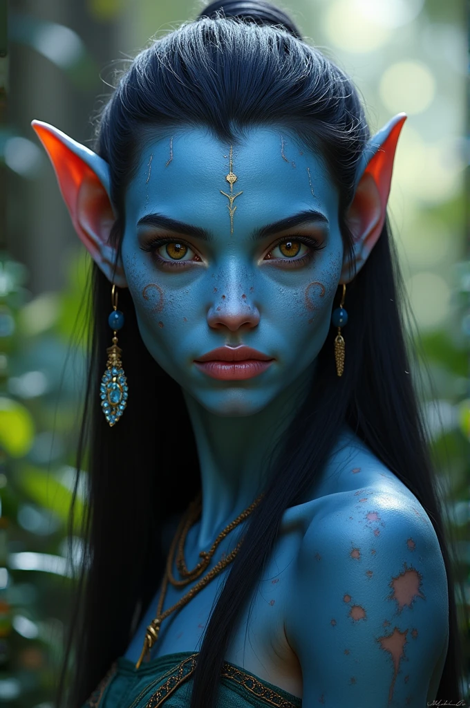 Na'Vi Three fingers Black hair Ear piercings Daughter of Jake Sully and Neytiri