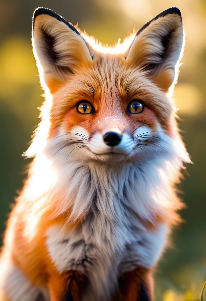 (8k, raw photo, best quality, masterpiece:1.2), (realistic, photo-realistic:1.37), cute young female fox, professional lighting, blurred background, adorable pose, fluffy thick tail