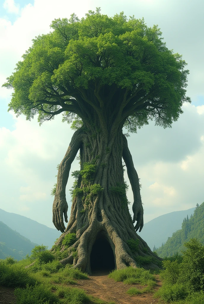 A living tree with a human-like shape and a large size.