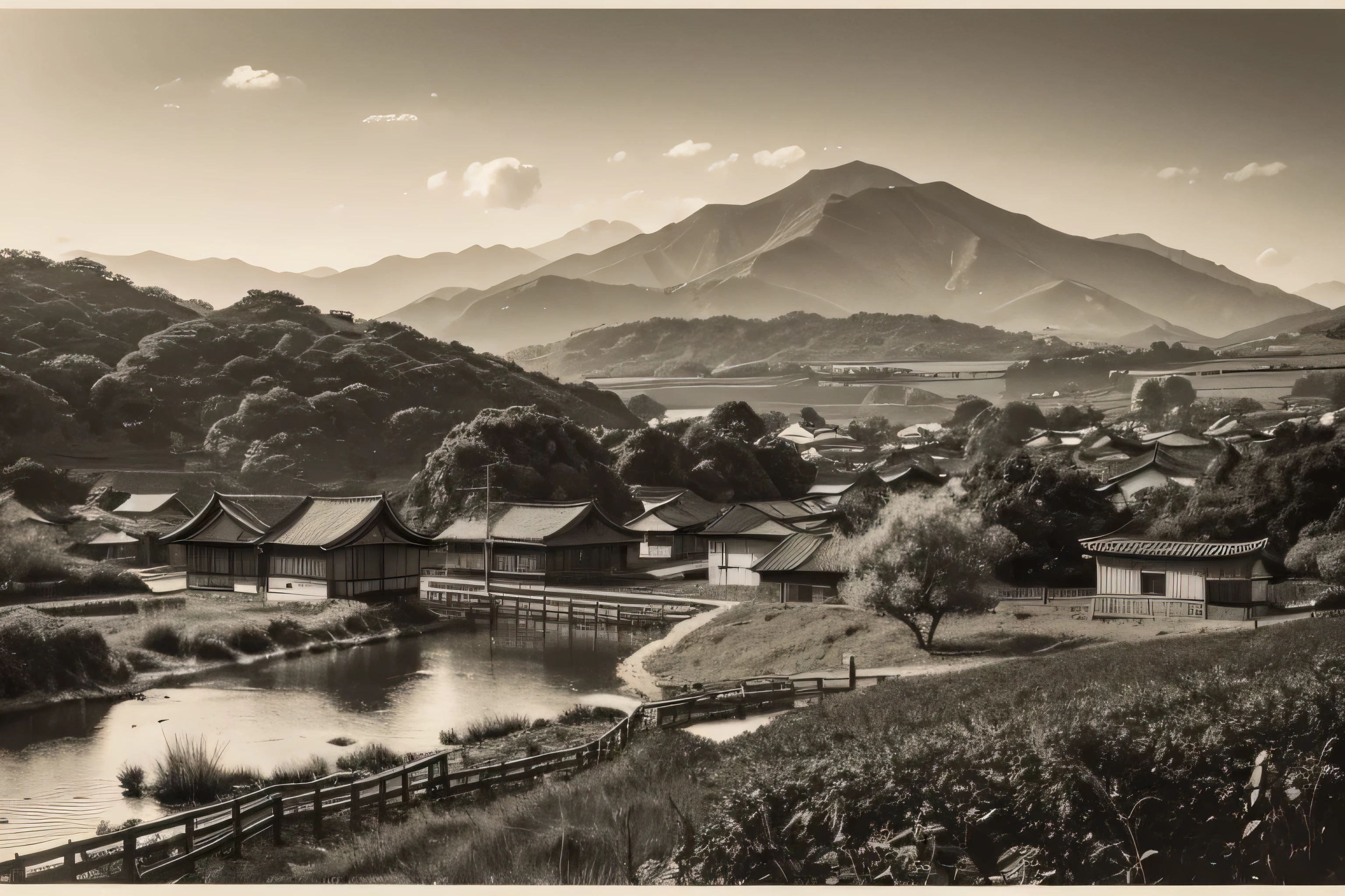 Rural landscape in the Muromachi period Color:Black and White