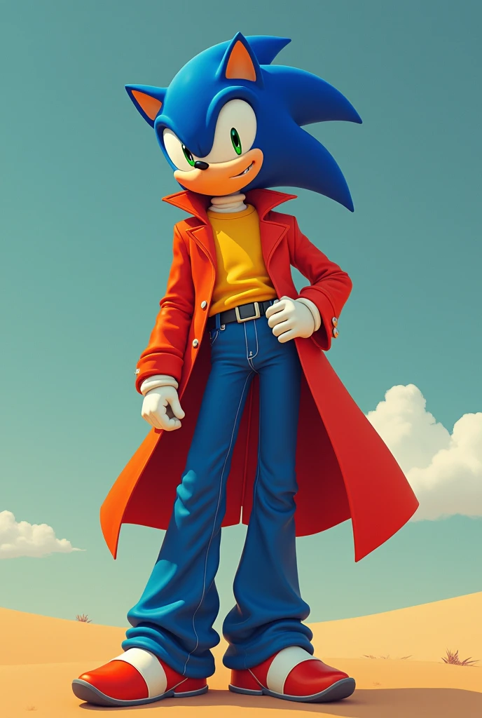 generate me to sonic with wide pants and a wide coat
