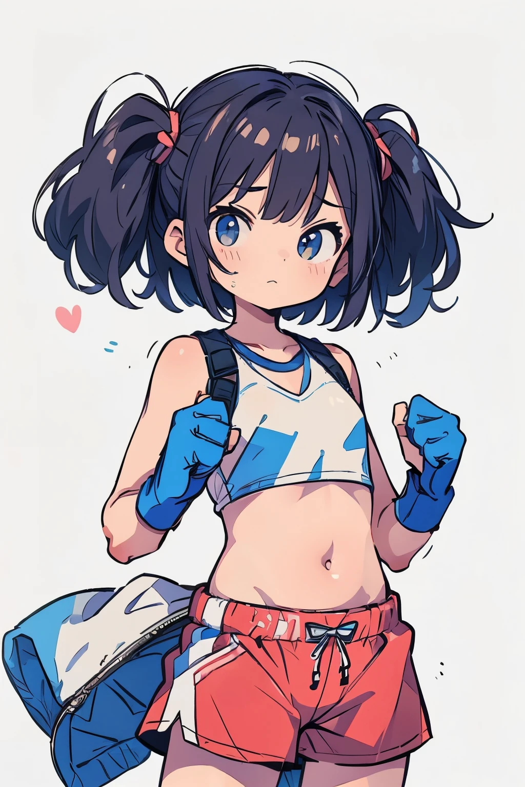 (boxing:1.3)、middle School girls、belly button、cool、Shorts、Shortcuts、Serious expression、strong、(Closed Mouth:1.1)
