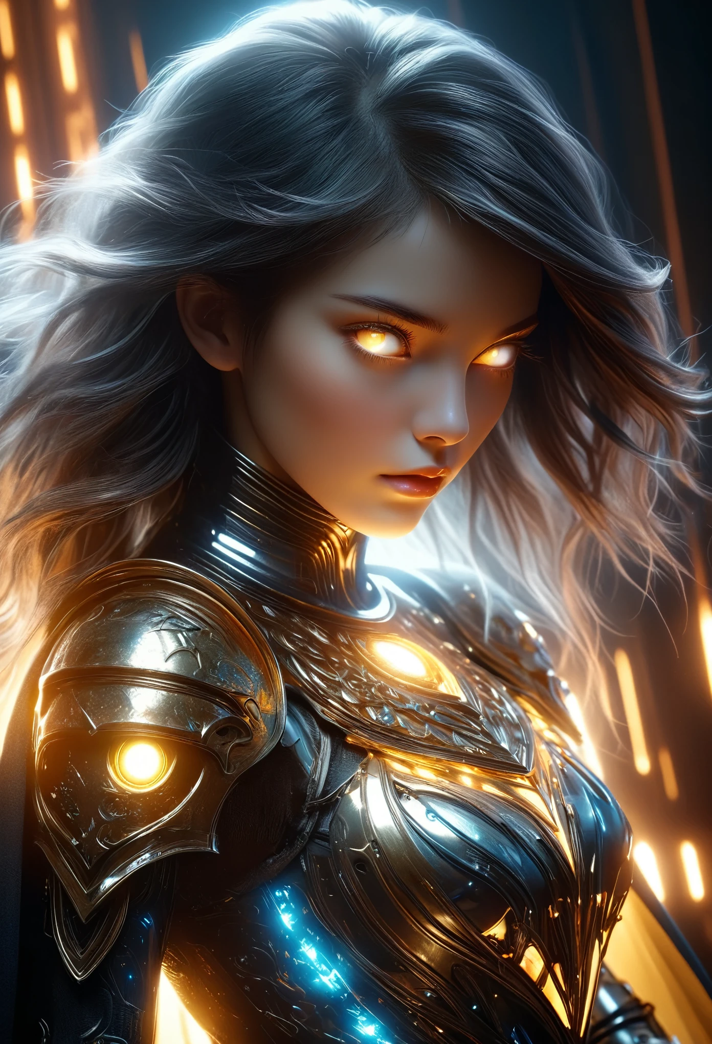 score_9, score_8_up, score_7_up, (Highest quality),(realistic,photorealistic,photo-realistic:1.37), ultra-detailed,(best quality,4k, 8k, highres, masterpiece:1.2), BREAK,  A woman in futuristic clothing, Trending on cgstation, Trending on cgstation, (Portrait of a girl in the Knights of the Zodiac:1.4), blunt bangs, Cute Cyborg Girl, Perfect android girl, Portrait Astronaut Girl, Beautiful girl cyborg, (Girl wearing iridescent red black mechanical cyber armor:1.3), Game CG, cgsociety and fenghua zhong, Beautiful Cyborg Shrine Maiden, Bioluminescence, (Yua Yaiba:0.5), (Golden eyes:1.5), Anatomically correct grip, (Sharp and long claws:1.1), erotic and sexy, black, wearing A gorgeous cape with beautifully detailed embroidery, 
