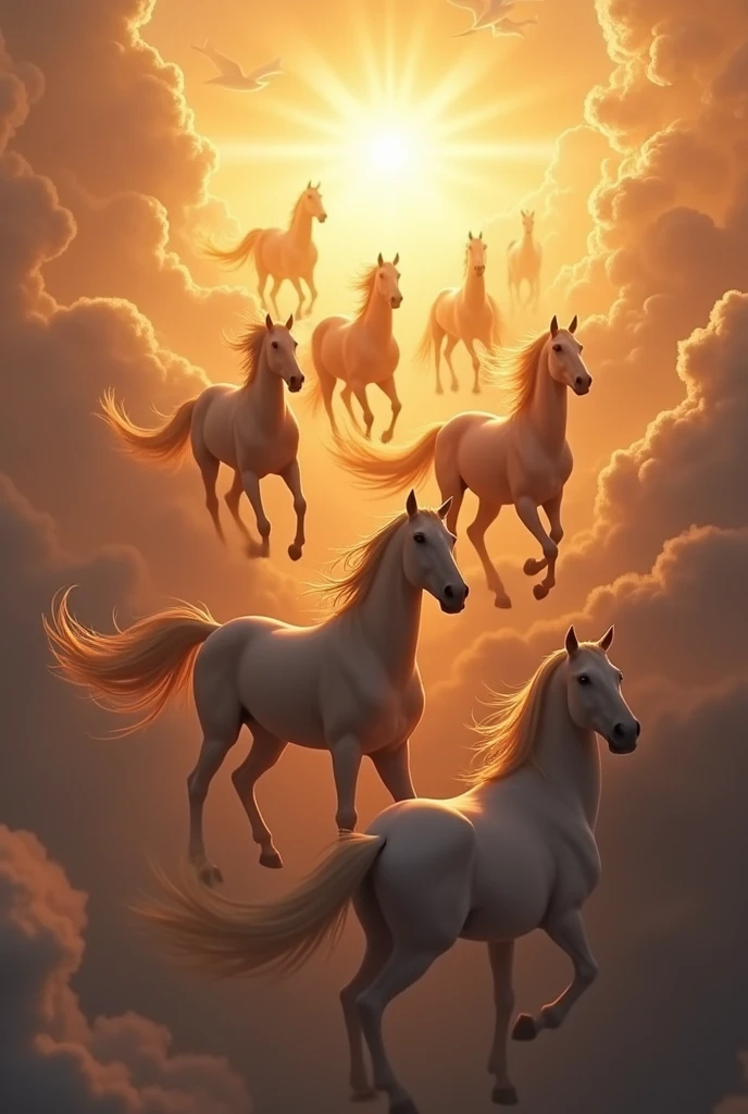 Seven horse in the sky with raising sun

