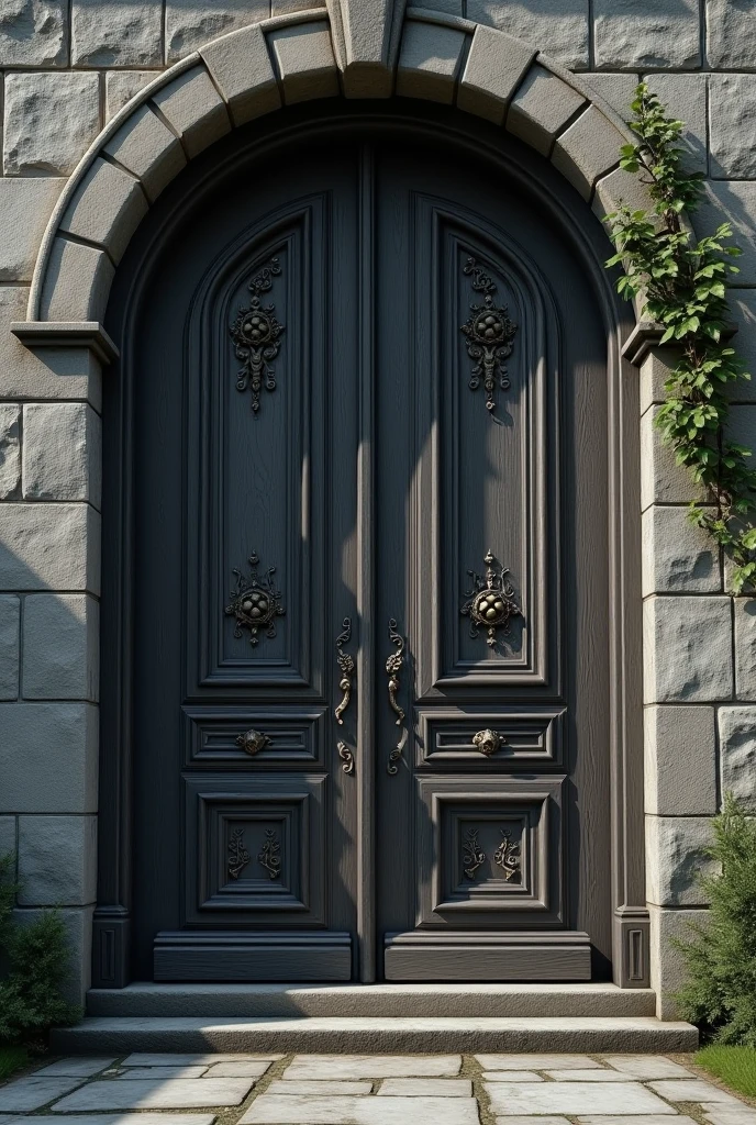 Gothic wooden door、front、No Shadow