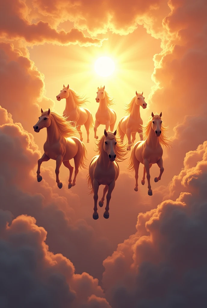Seven horse in the sky with raising sun