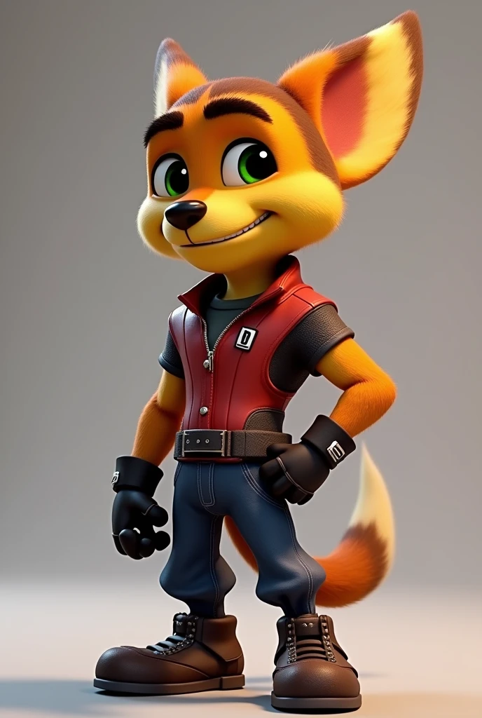 generarme a Rivet de Ratchet and Clank: Rift Apart con pantalon ancho y un abrigo ancho