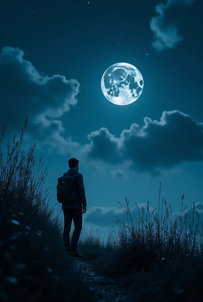 ((best qualtiy)), ((tmasterpiece)), (A detailed:1.4),Enhanced dynamic perspective,Behind,nighttime scene,starrysky,(darkly:1.4),((Business Professionals,Lag behind in every conceivable way,Sparkling in the moonlight,The starry sky flowed in front of him)),Secrets emerge in the dark,(Adventurer Backpack),(weeds),florals,(((adventurer clothes))),glow effect,super-fine,Works of masters,high quarity,8K resolution,depth of fields,Movie Lighting,epic shooting,high quarity,super-fine,precise,Cinematic lighting