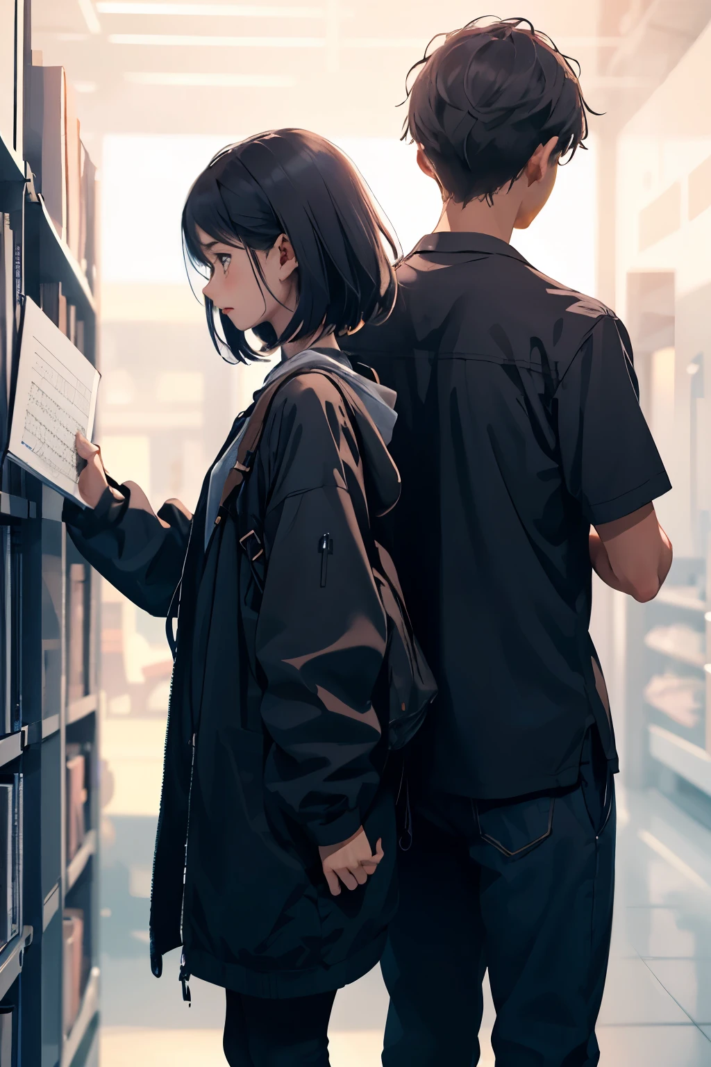 Girl and boy, stand with their backs, together holding a notebook with a wish list